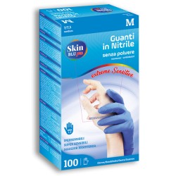 Guanti in Nitrile Senza Polvere Skin Blu Pro Taglia L - 100pz