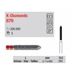 Fresa di Lavorazione K-Diamonds Cilindro stretto a punta FG Giallo (5pz) - L10.0mm - 015