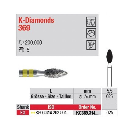 Fresa di Lavorazione K-Diamonds Ovale FG Giallo (5pz) - L5.5mm - 025